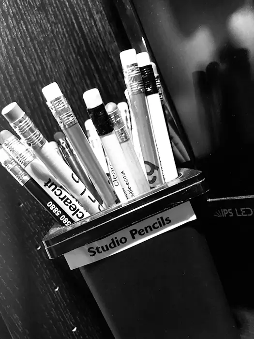 My studio pencils - essential tools for last minute script changes..